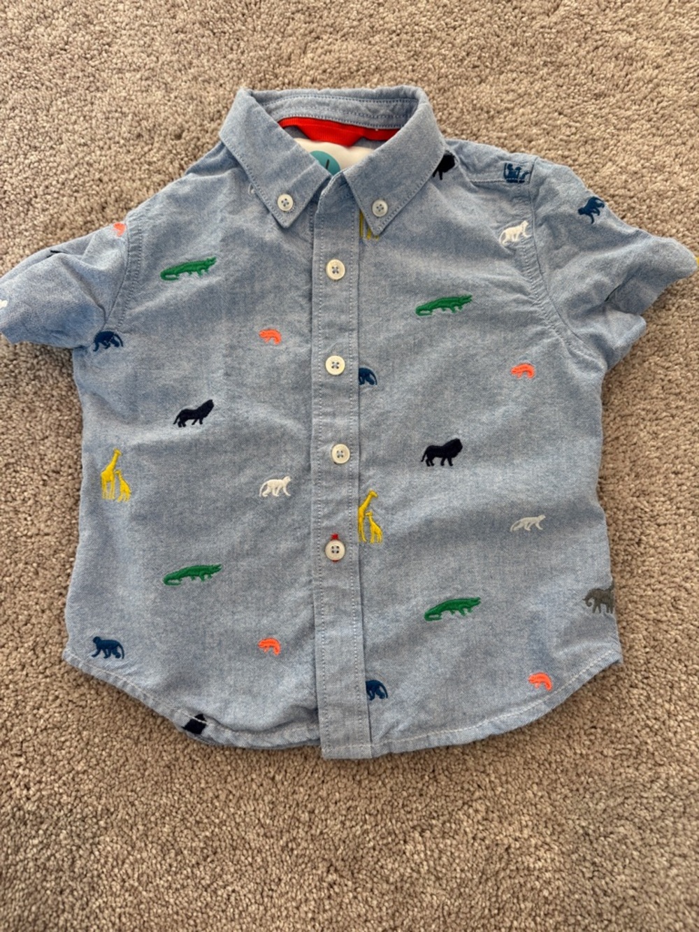 Boden Light Blue Button-Down Shirt with Colorful Animal Embroidery